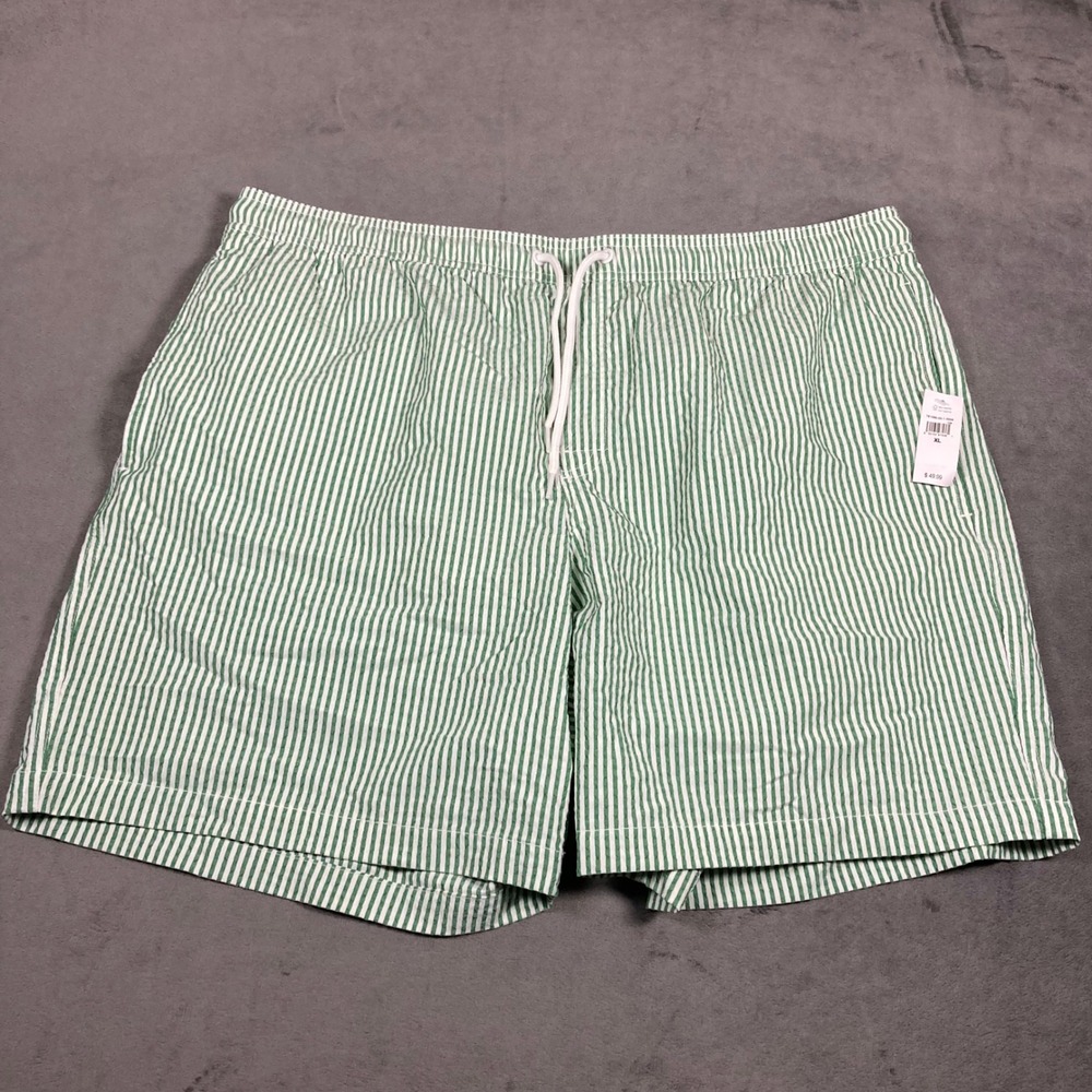 GAP Green and White Striped Men's Swim Trunks